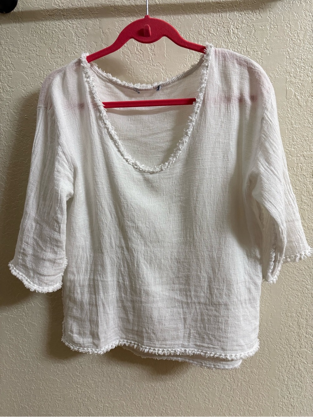 Relaxed White Fringed Scoop-Neck Blouse